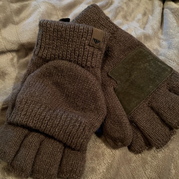 Men's Brown Convertible Gloves - Picture 3 of 5